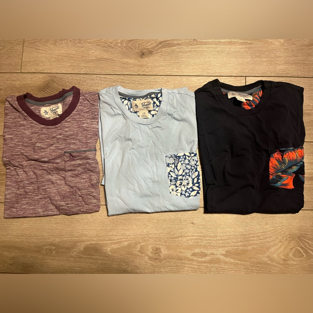 Original Penguin Short Sleeve Tees - Maroon, Light Blue, Black size Large